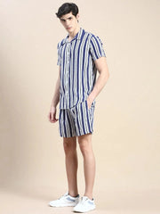 Men Blue Striped Casual Co ord Set-AM-92-9-Blue