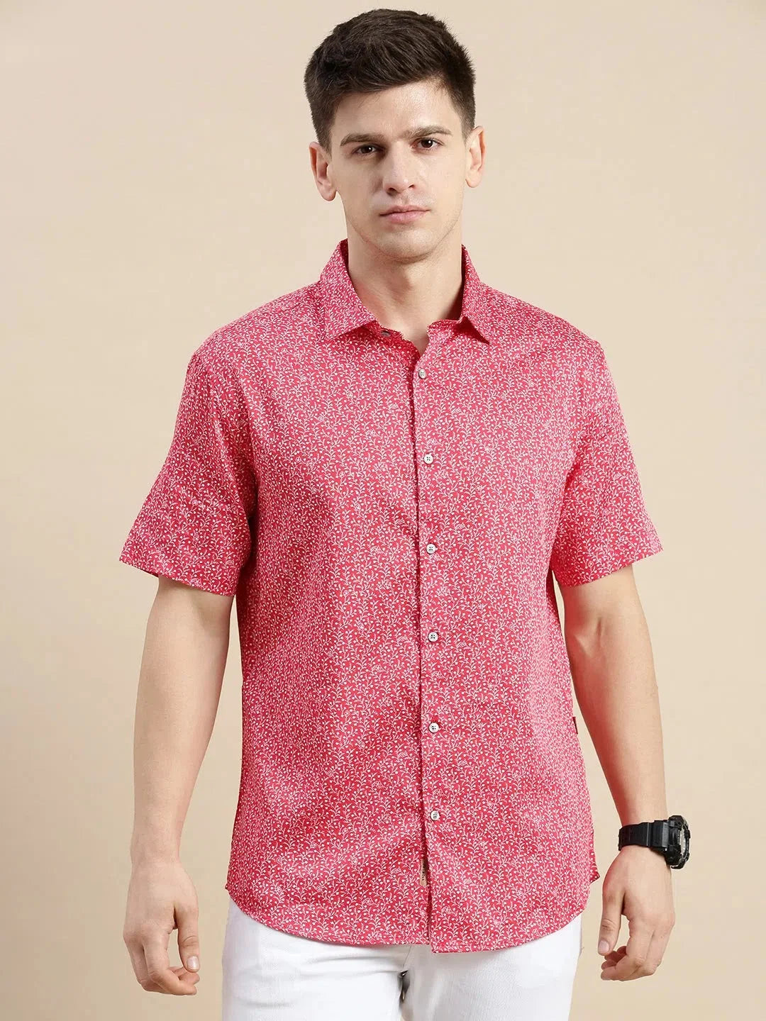Men's Red Floral Cotton Shirt | Casual Printed Shirt