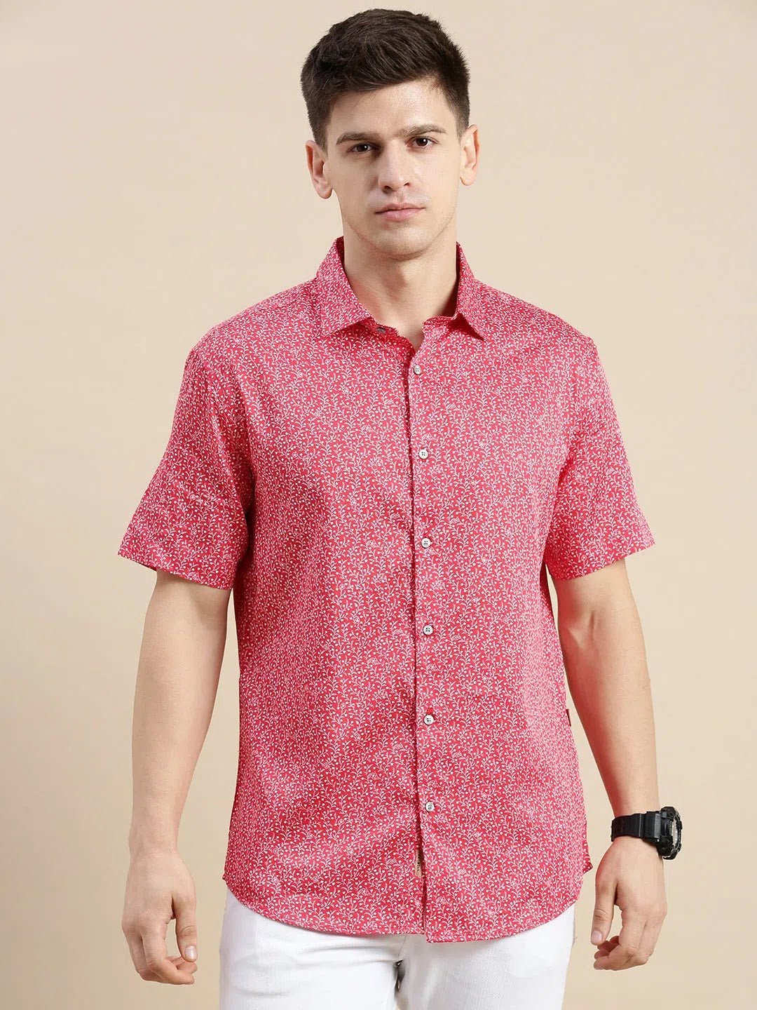 Men's Red Floral Cotton Shirt | Casual Printed Shirt