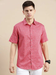 Men Red Floral Casual Shirt-DAHLIAPRINT-1728-Red