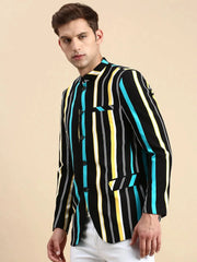 Men Black Striped Party Blazer-SOBLZ-79-5-Black