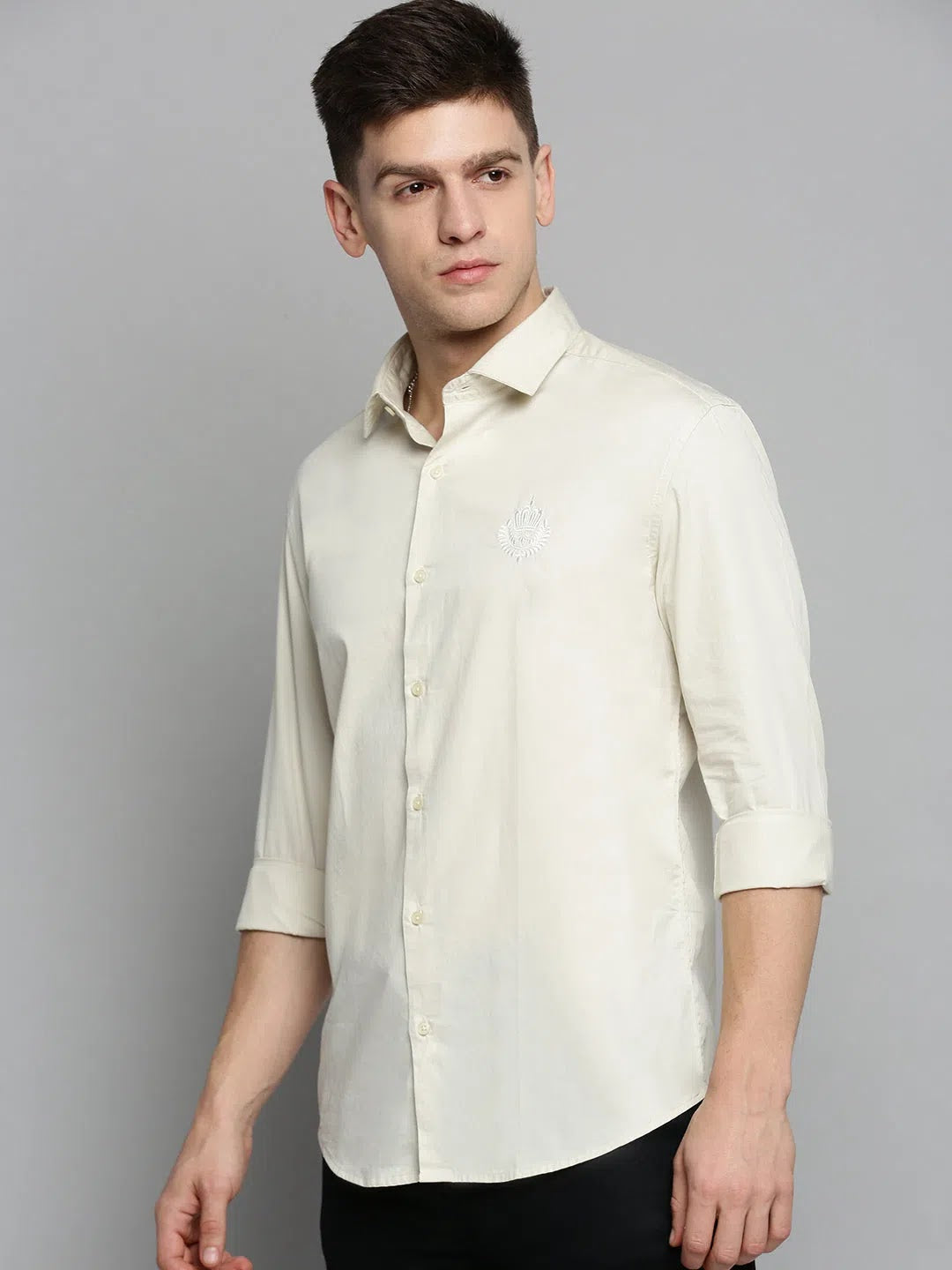 Beige Solid Casual Cotton Mens Shirt | Polo Shirts