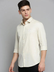 Men Beige Solid Casual Shirt-POSHMANPLAINS-4392-Cream