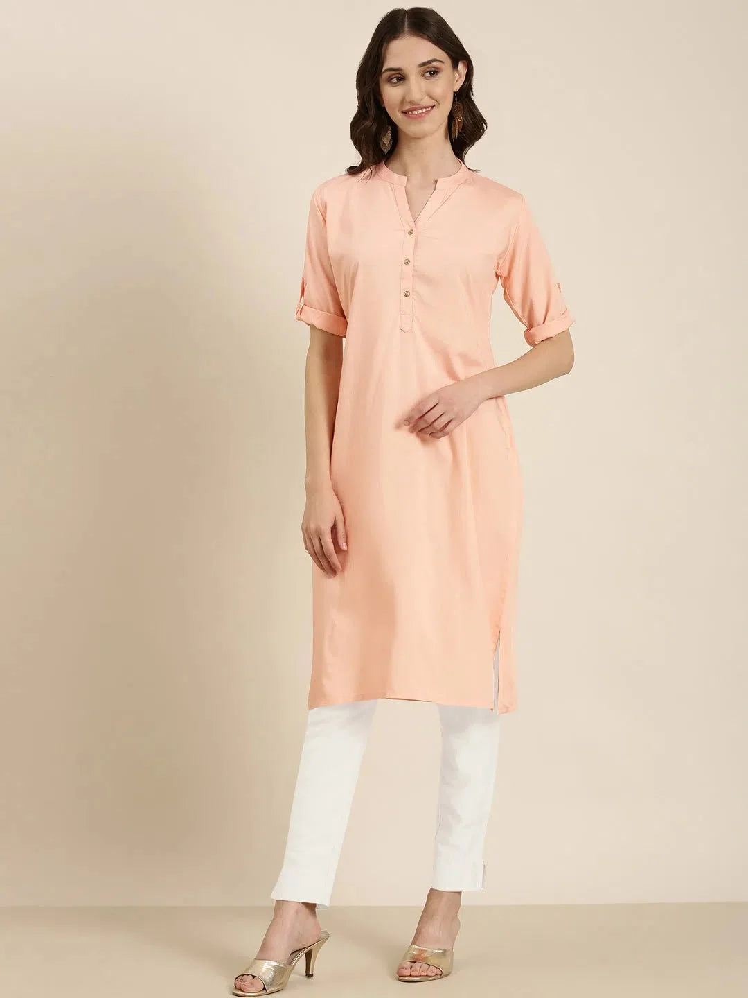 Peach Solid Indian Kurta for Women | DesiQlo Kurtas