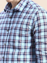Men Blue Checked Casual Shirt-ALBACHECKS-73-Blue