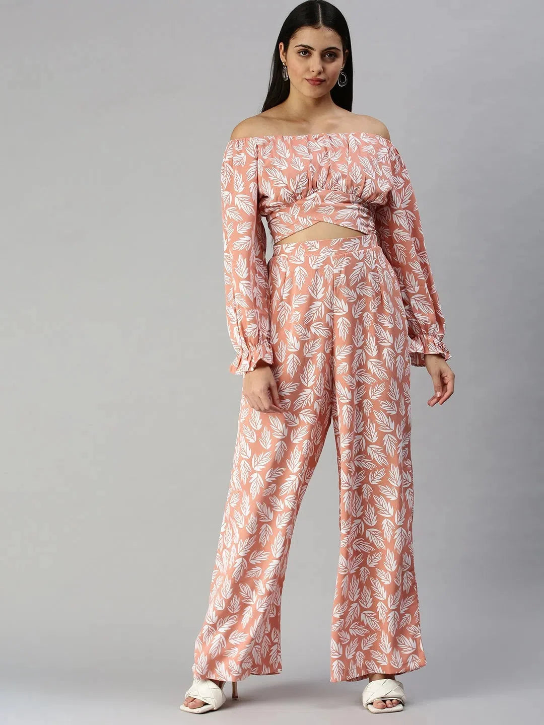 Peach Printed Co Ord Set for Women | Two Piece Sets Online