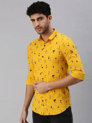 Men Mustard Printed Casual Shirt-STANDARDPRINT-1303-Mustard