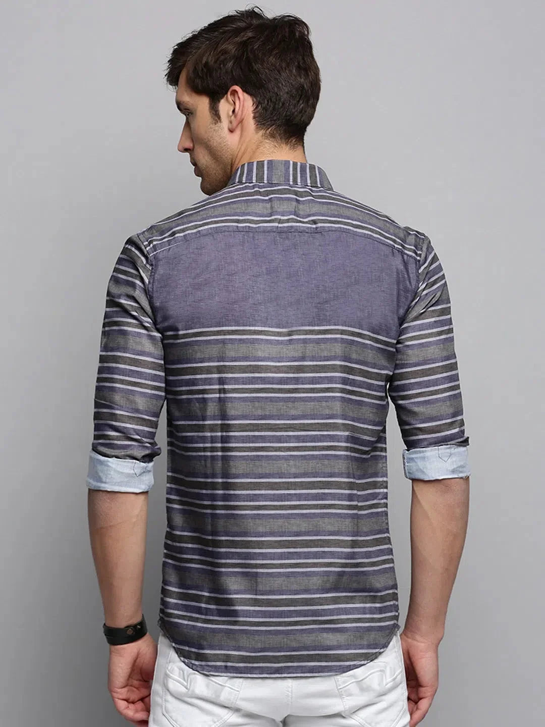 Grey Striped Cotton Mens Shirt | DesiQlo Casual Style