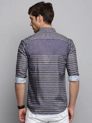 Men Grey Striped Casual Shirt-LARGEPRINT-2081-Grey