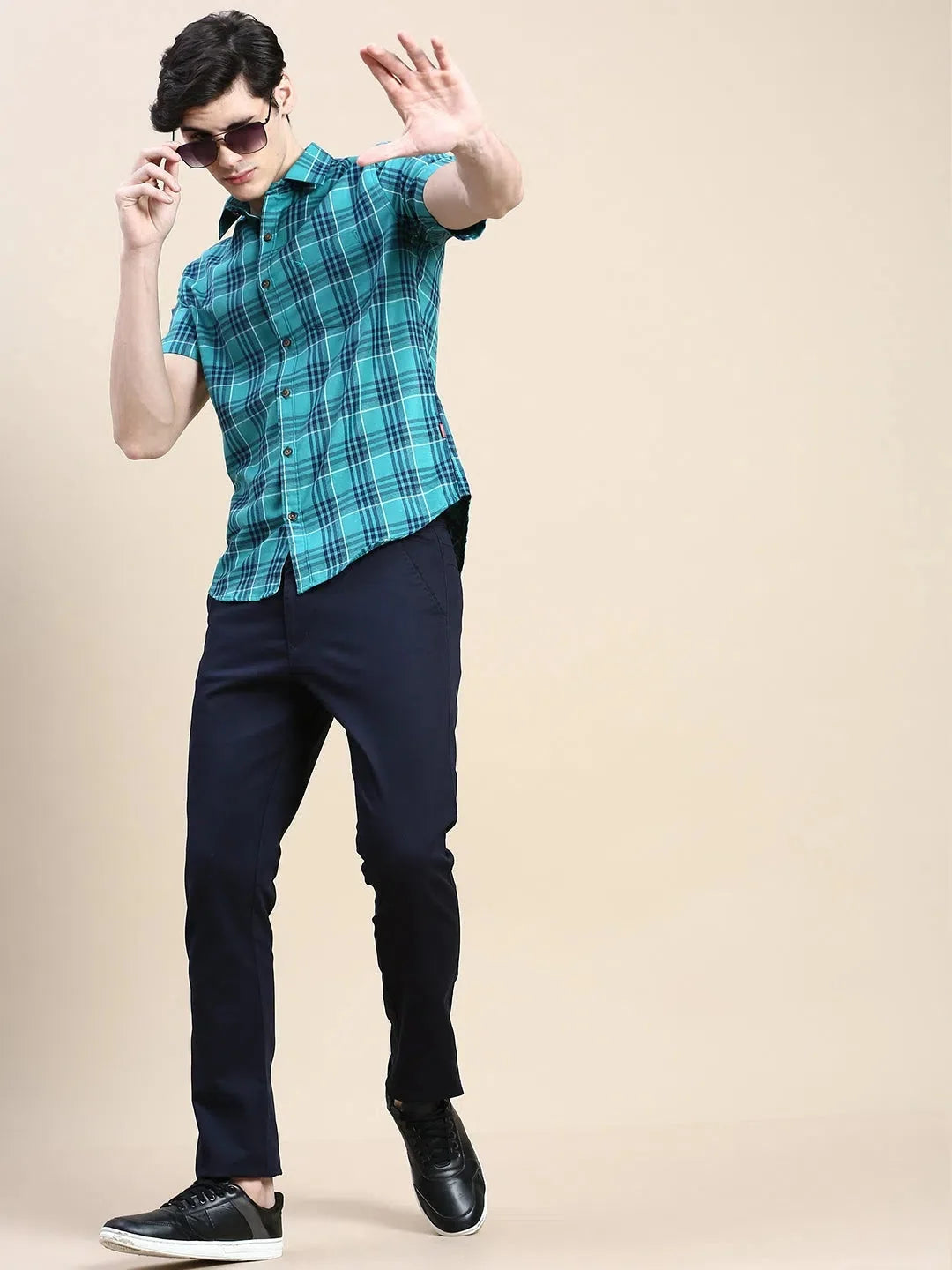 Green Checked Mens Shirt - DesiQlo Cotton Casual Wear