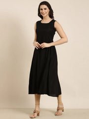 Women A-Line Black Solid Kurta Comes With Overcoat-ON-773-Black