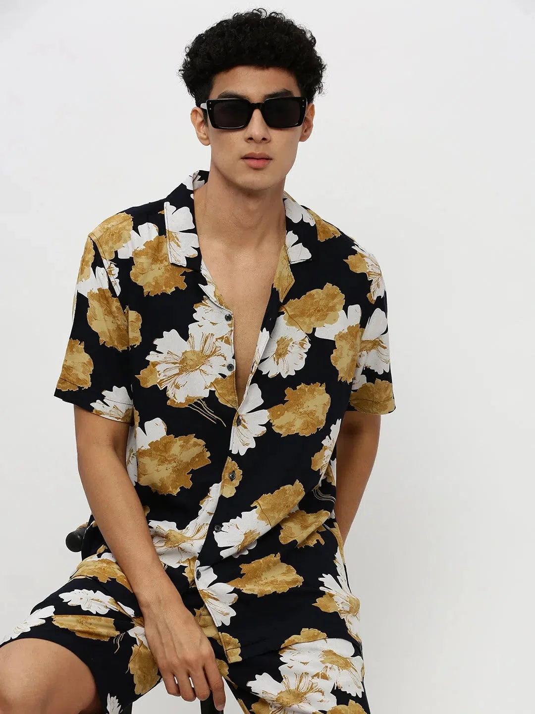 Men's Navy Printed Co ord Set | Fashionable Mens Two Piece Sets