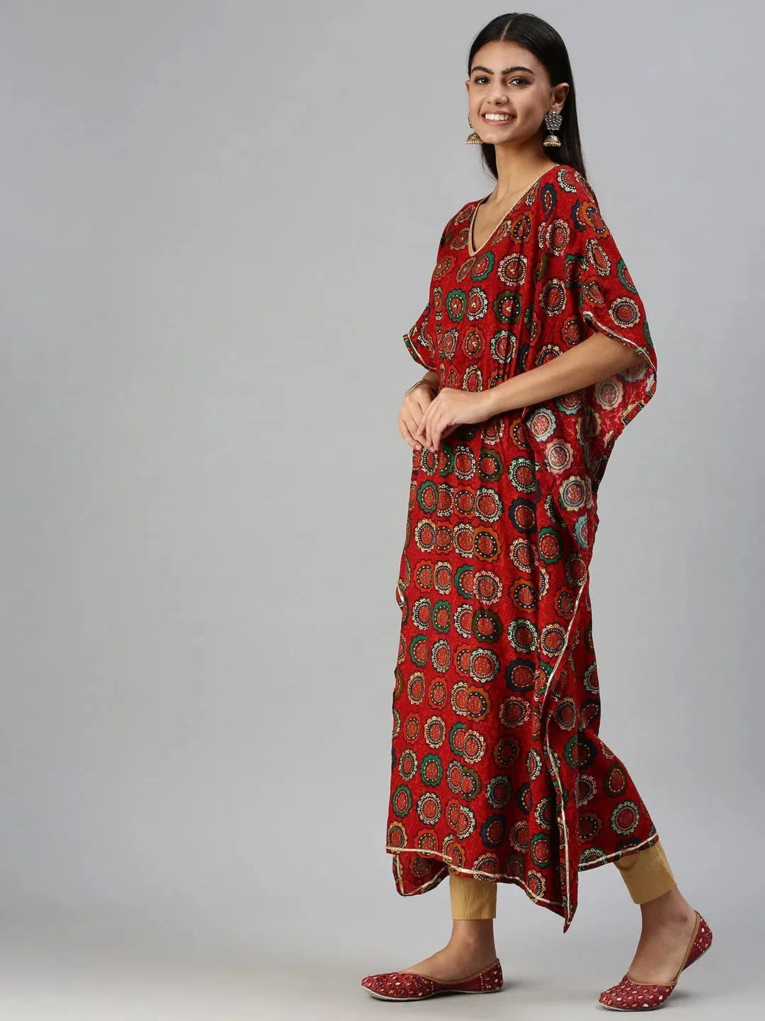 Red Printed Kaftan Kurta | Stylish Women's Kaftan Dresses
