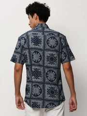 Men Navy Printed Casual Casual Shirts-JUPITERPRINT-1776-Navyblue