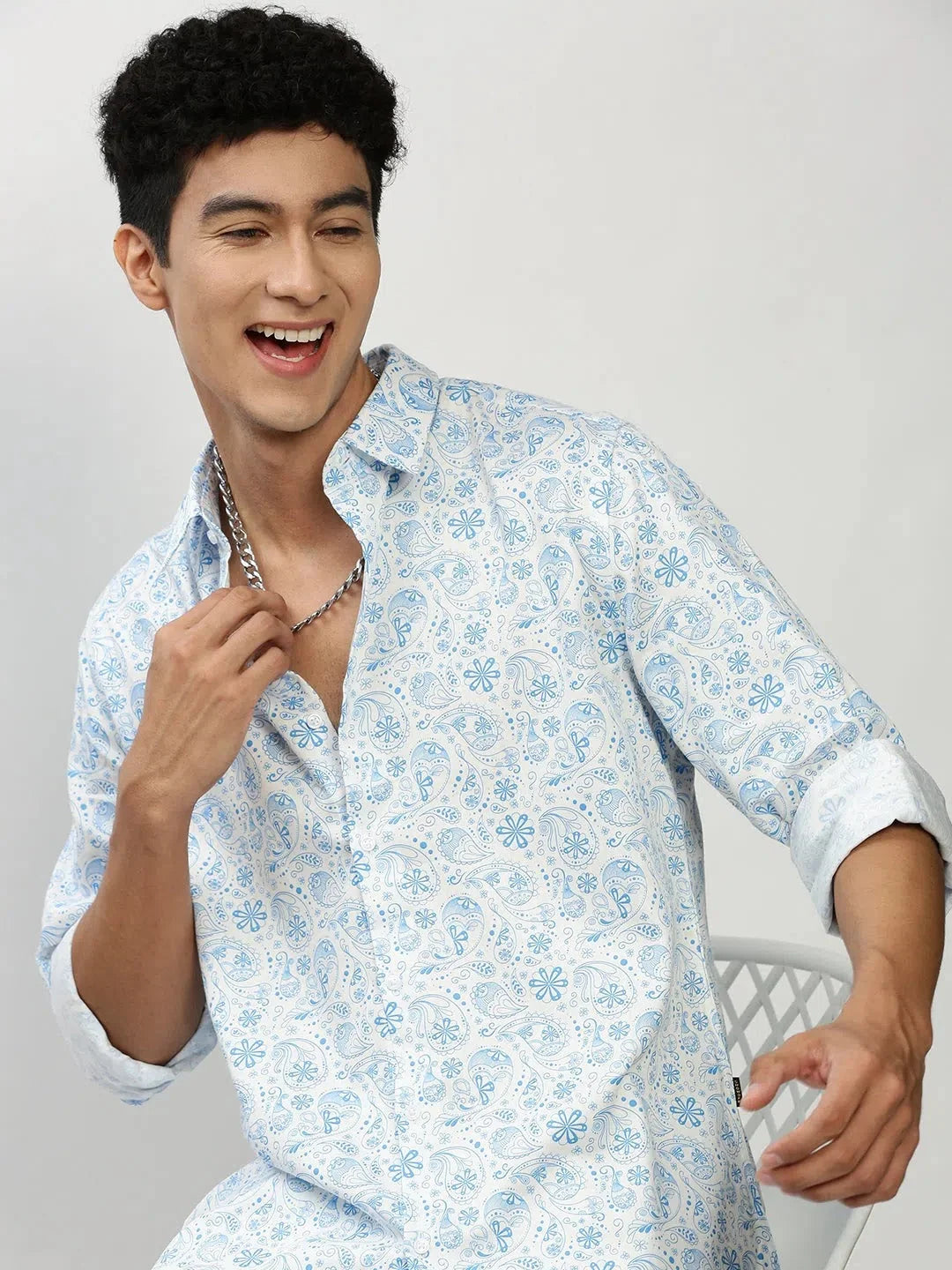 Blue Printed Cotton Mens Shirt | Casual Shirts for Men DesiQlo