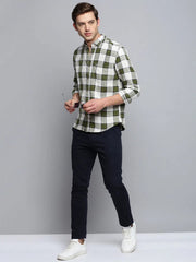 Men Beige Checked Casual Shirt-MARFACHECKS-4435-Beige