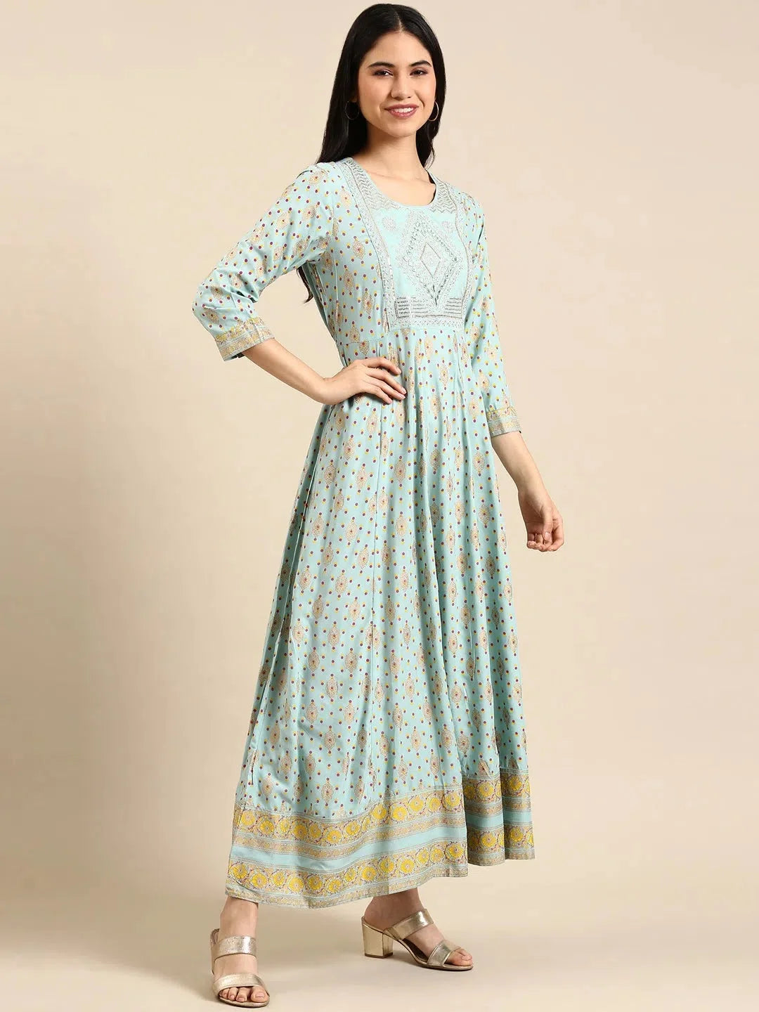 Blue Printed Anarkali Kurta - Women's Polyester Anarkali Kurti