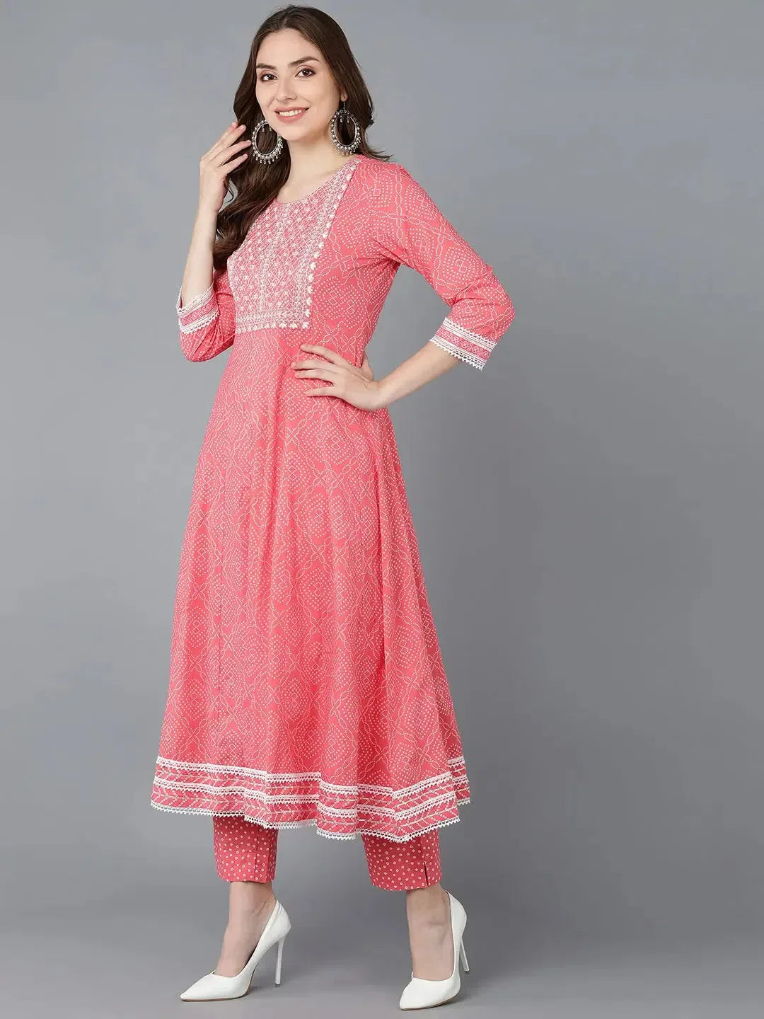 Peach Embroidered Anarkali Kurta Set with Dupatta | Rayon
