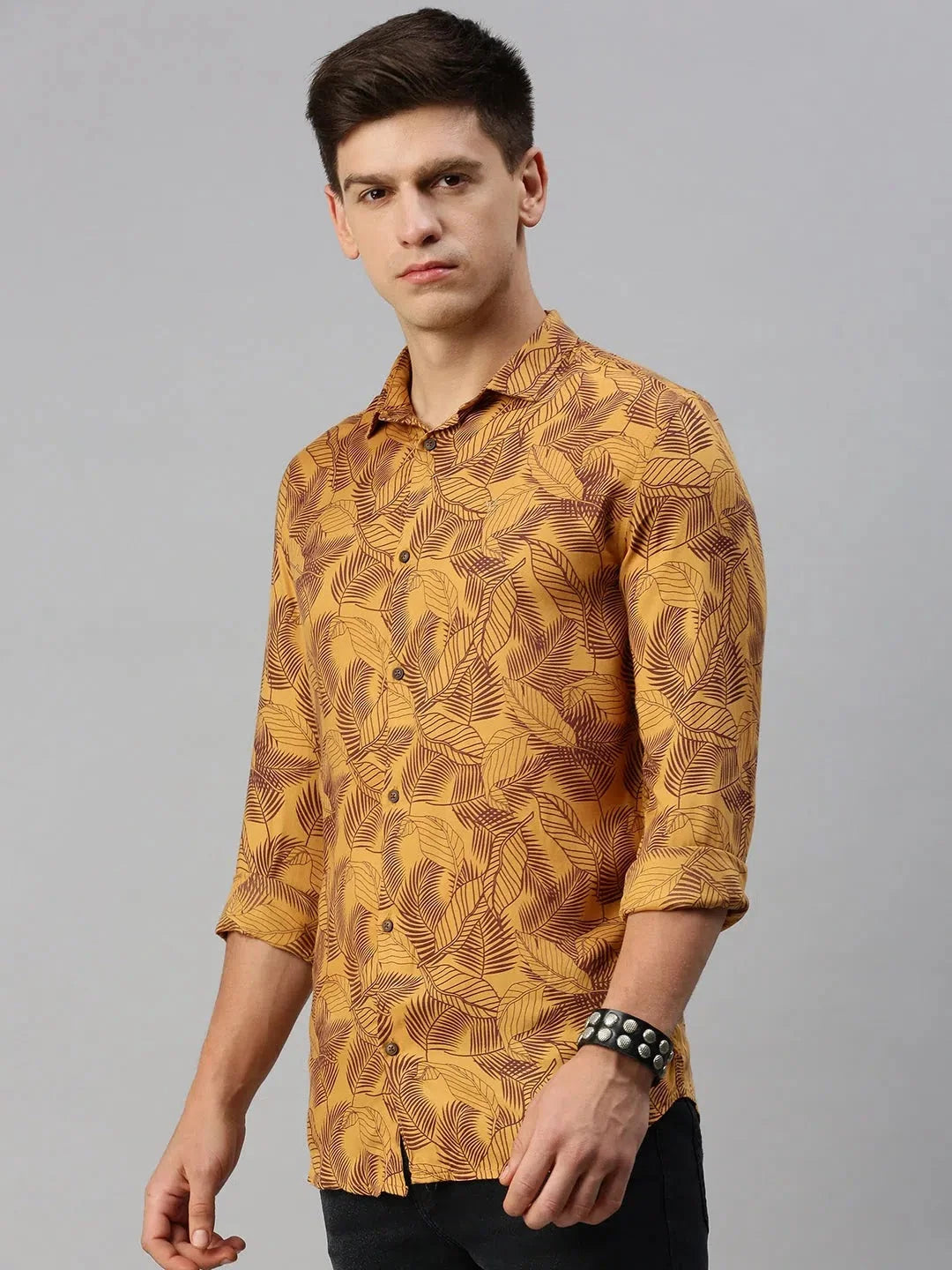 Yellow Printed Mens Shirt - Viscose Casual Shirt | DesiQlo