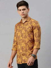 Men Yellow Printed Casual Shirt-CLARISSAPRINT-2009-Mustard