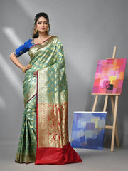 Ice Blue Silk Banarasi Saree With Zari Woven Designs-MA52BSL441050020