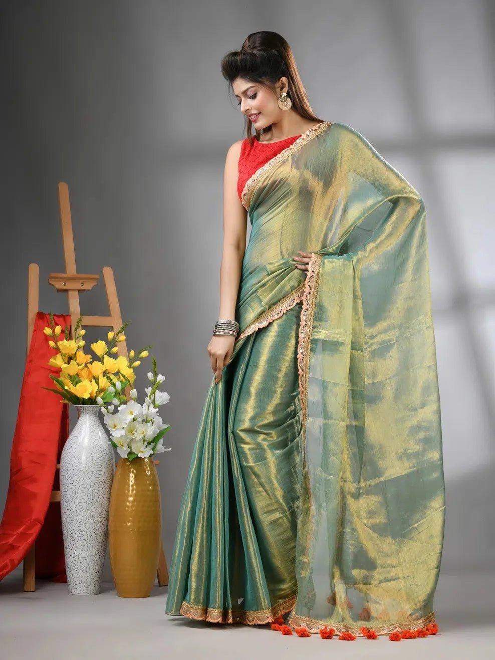 Pistachio Green Cotton Saree with Gota Patti | Indian Sarees
