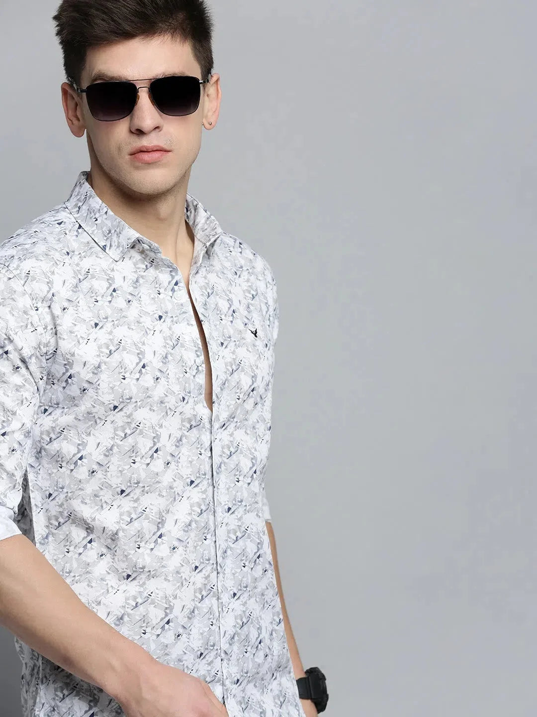 White Printed Mens Shirt - Cotton Casual Shirt by DesiQlo