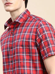 Men Red Checked Casual Shirt-ALMACHECKS-82-Redmulti