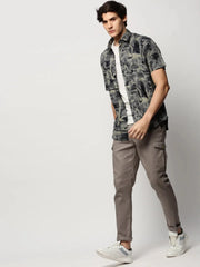 Men Khaki Printed Casual Casual Shirts-GEORGE-1654-Khaki