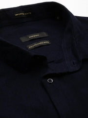Men Navy Solid Casual Shirt-SAATVIKKNITS-4444-Navyblue