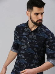 Men Navy Blue Printed Casual Shirt-GOLDENPRINT-1228-Navyblue