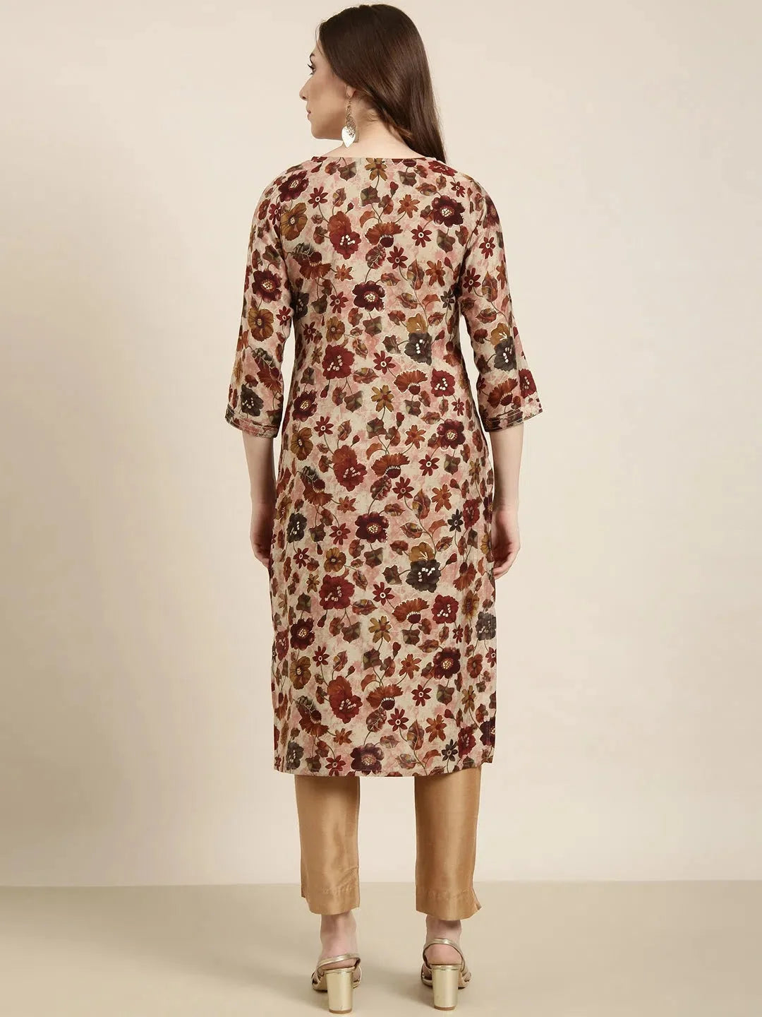 Maroon Floral Print Cotton Kurta | Women's Indian Kurtas