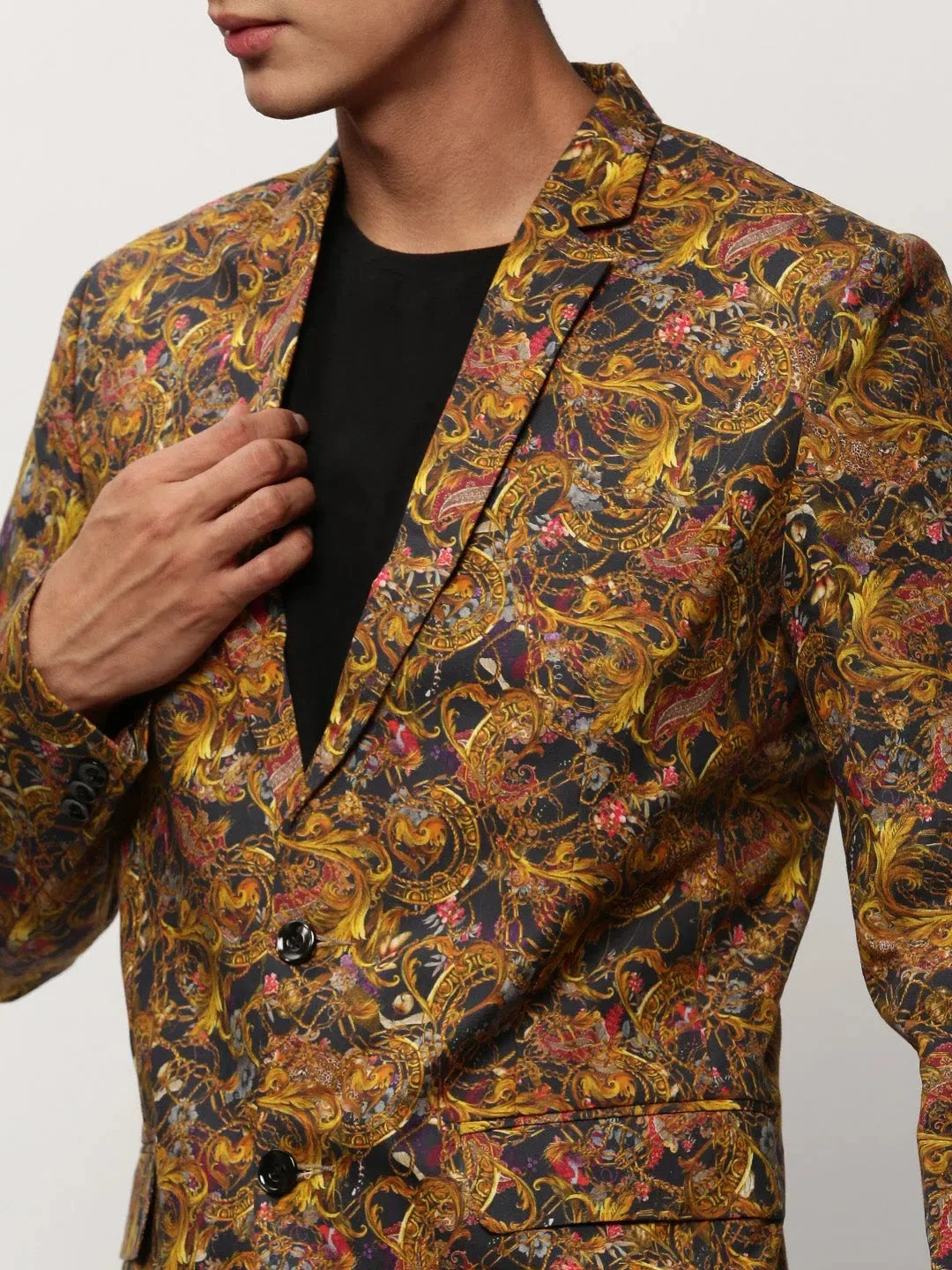 Mustard Printed Cotton Modi Jacket | Men's Ethnic Wear