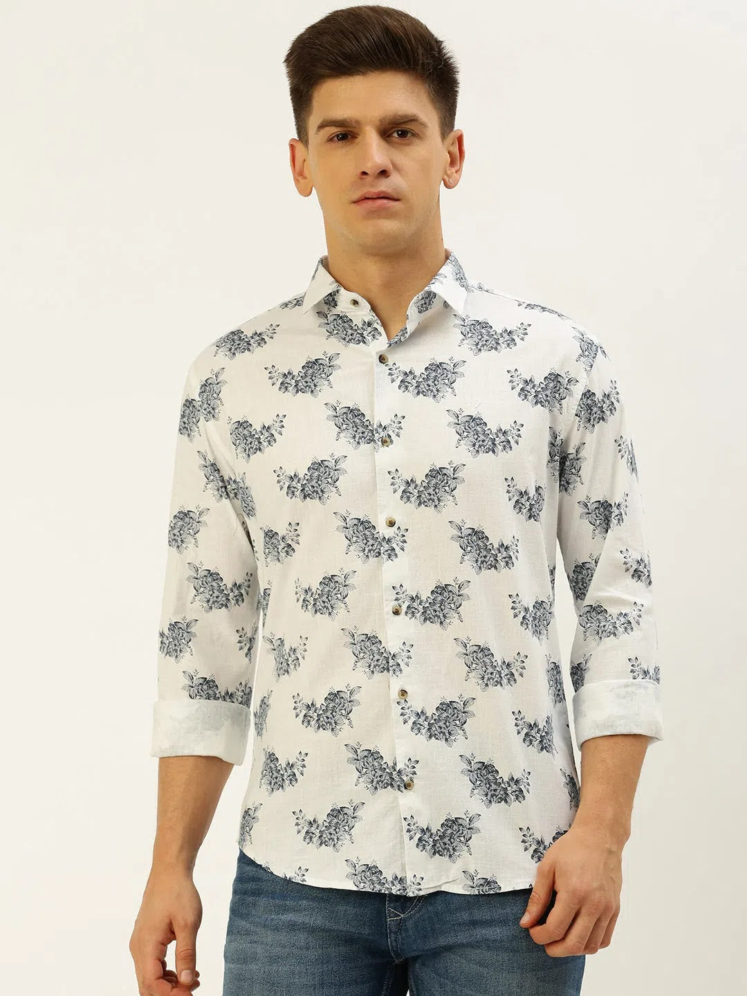 Stylish White Printed Mens Shirt - DesiQlo Cotton Casual Shirt