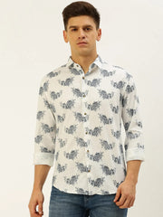 Men White Printed Casual Shirt-LUCIAPRINT-8217-White