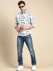 Men White Printed Casual Shirt-FLORIDAPRINT-4958-White
