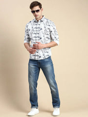 Men White Printed Casual Shirt-FLORIDAPRINT-4958-White