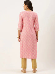 Women's Pink Printed Straight Kurtas-AT-A250-K-Pink
