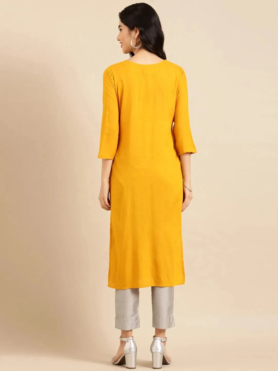Yellow Solid Kurtas | Indian Kurtis Cotton - DesiQlo