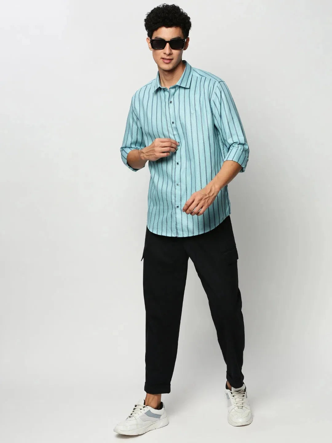 Blue Striped Cotton Mens Shirt - Casual Style | DesiQlo