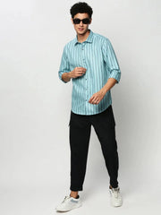 Men Blue Striped Casual Casual Shirts-OAKSTRIPE-5633-Blue