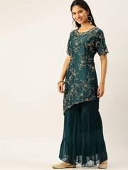 Women's Blue Solid Kurta SetsB-48757-Teal