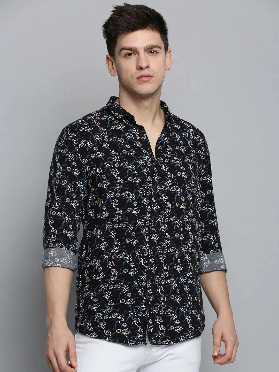 Men's Black Printed Shirt - Stylish Cotton Mens Shirt