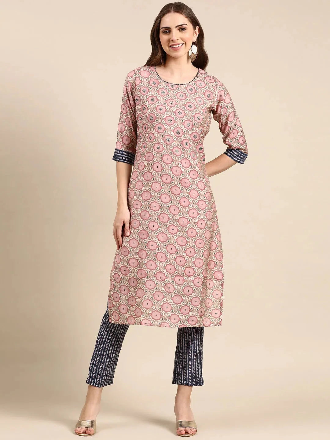 Women's Pink Printed Kurta SetKC-3195-Pink