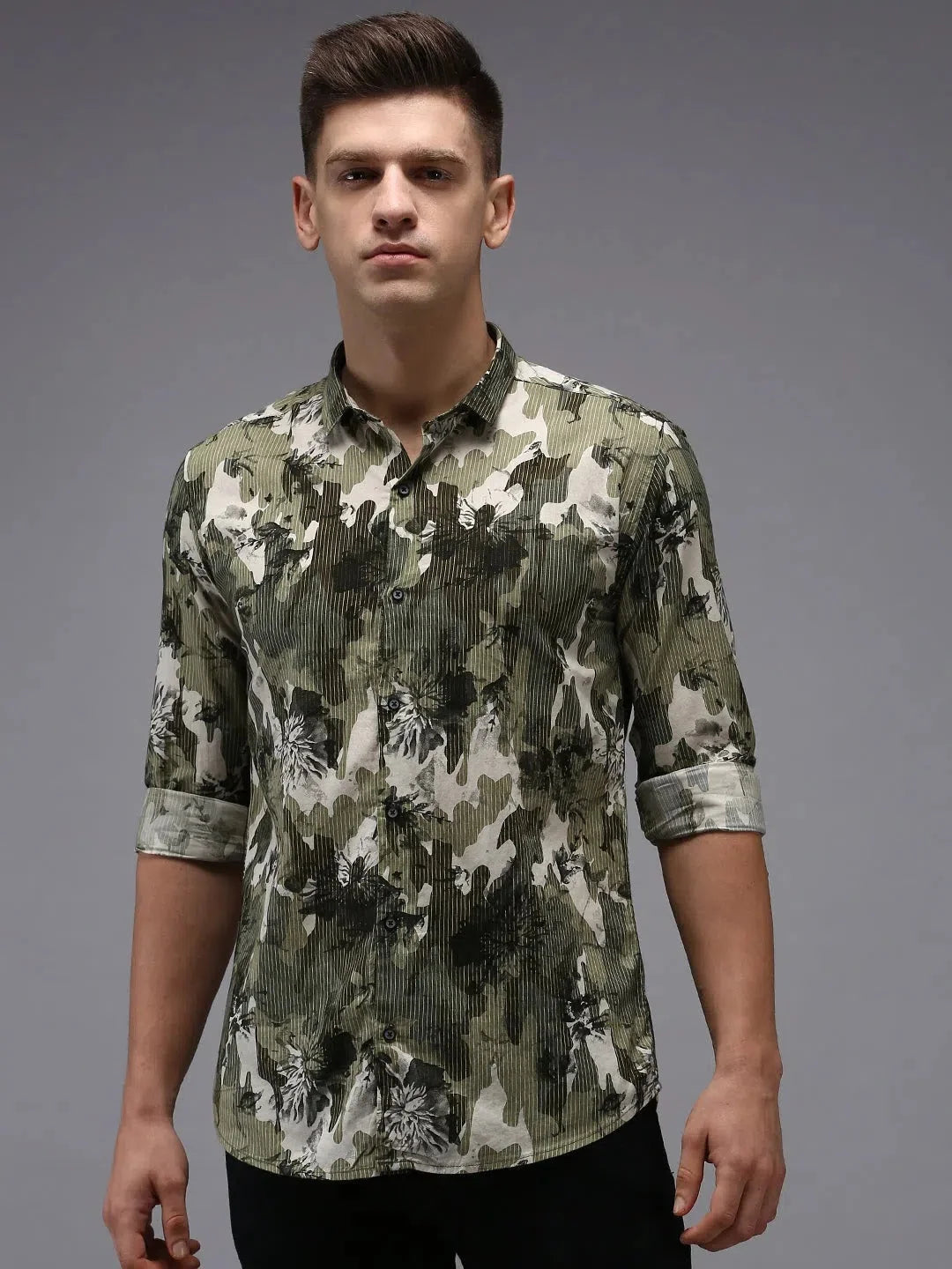 Men's Green Printed Shirt - Casual Cotton Shirt Online