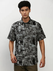 Men Black Printed Casual Casual Shirts-GEORGE-1653-Black