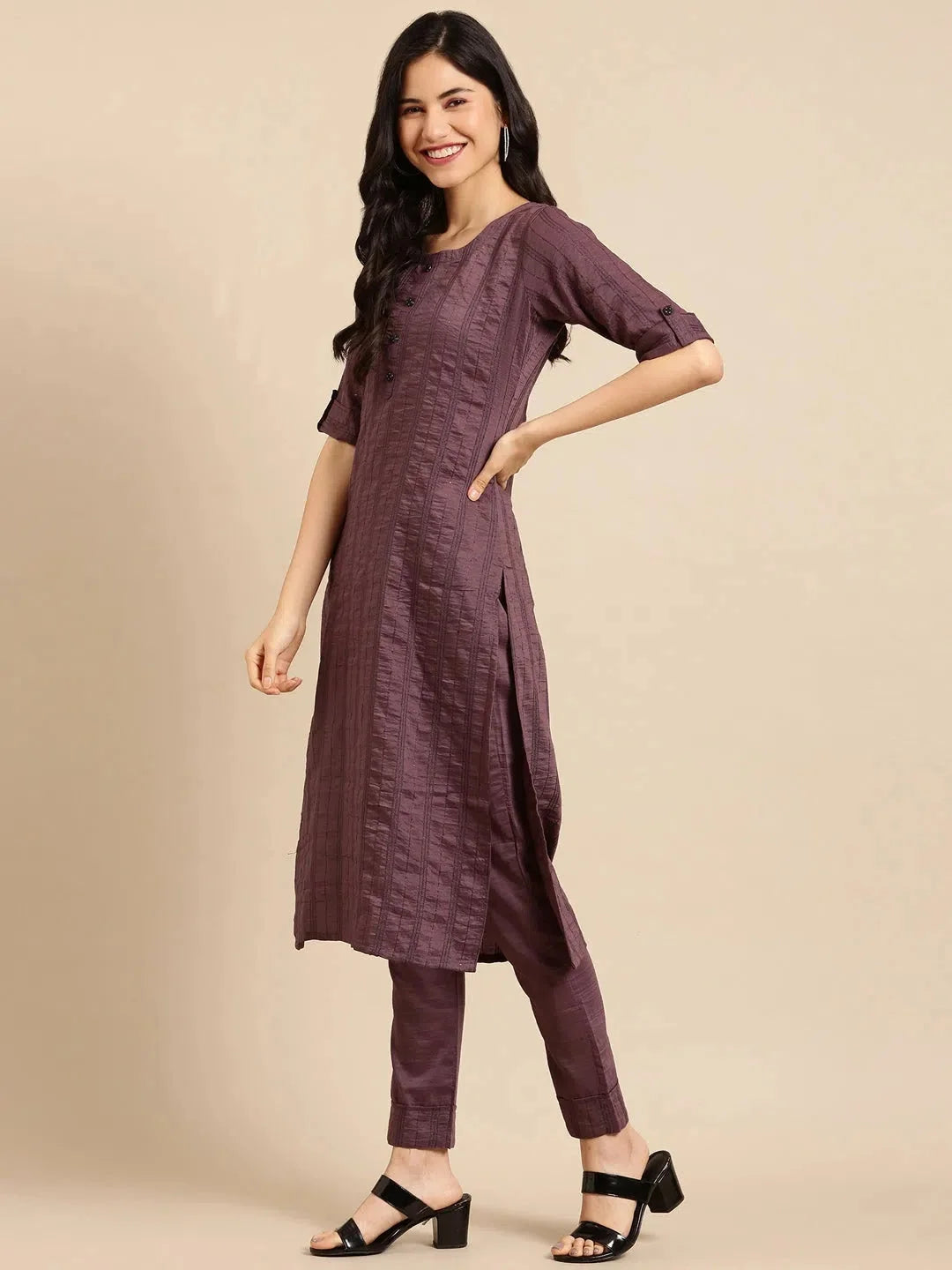 Violet Solid Kurta Set | Women's Cotton Kurta Sets Online