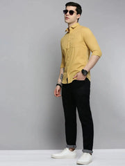 Men Khaki Solid Casual Shirt-LARALILEN-3134-Khaki