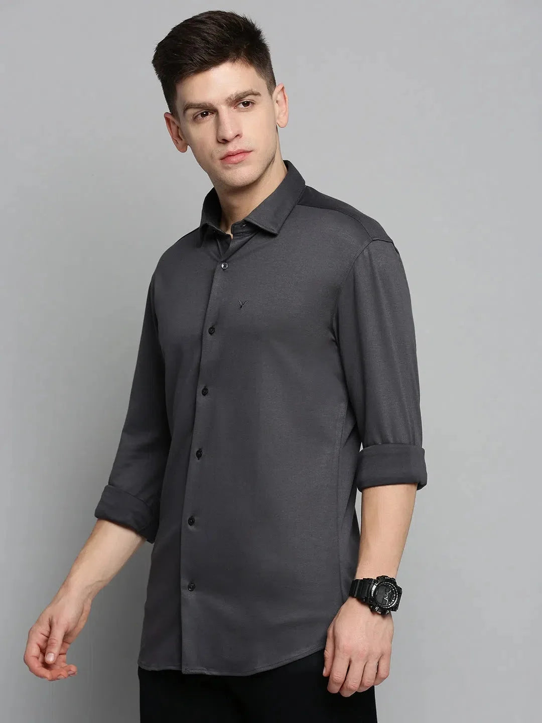Grey Solid Mens Shirt | Cotton Casual Shirt | DesiQlo