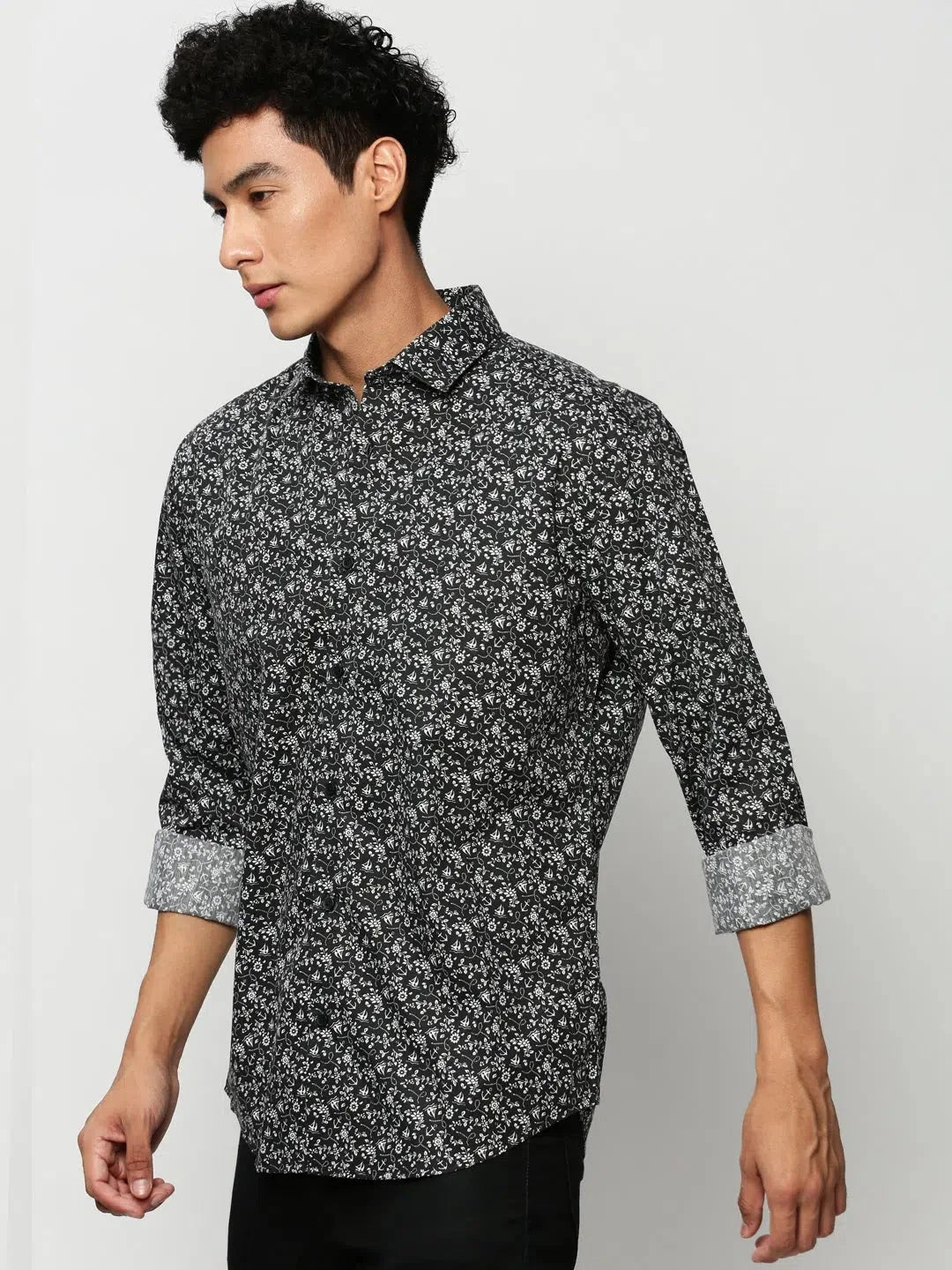 Black Floral Printed Mens Shirt - Stylish Cotton Casual